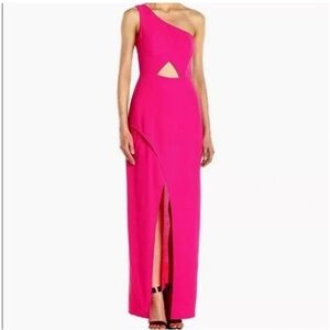 BCBGMaxAzria One-Shoulder Fuchsia Cutout Gown